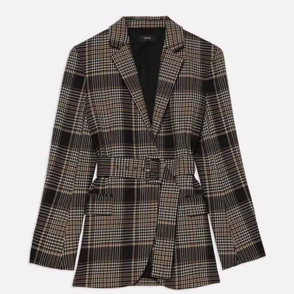 NWT $625 Theory Belted Blazer Coat In Plaid Wool Jacket